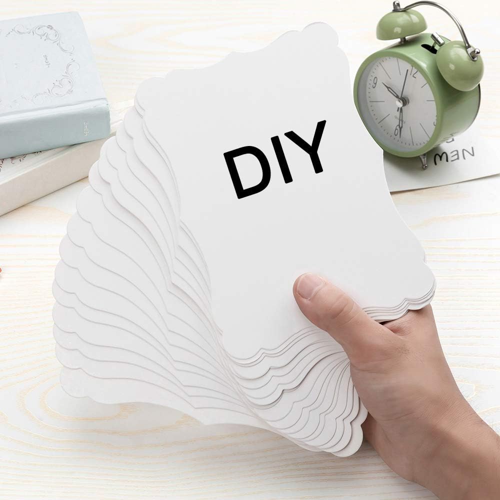 50 Pack Blank Kraft Cards Cardstock Thick Paper Brown Greeting Cards for DIY Gift Card Menus, Baby Shower and Wedding Invitations (White, 5x7IN)