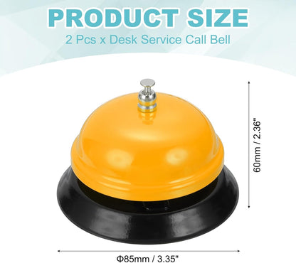 uxcell 2Pcs Desk Service Call Bell, 3.35 Inch Metal Dinner Service Bell Ring for Hotel Restaurant Reception Area and Wedding Party Events, Yellow
