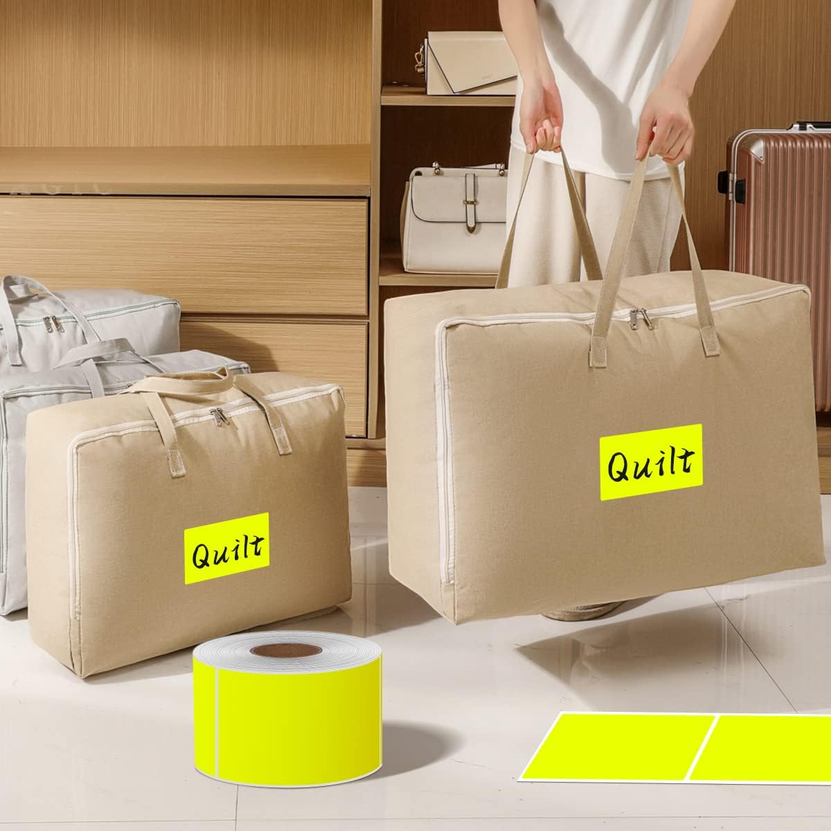 PARLAIM 3" x 5" Rectangle Adhesive Color Code Stickers,500 per Dispenser Box Roll Square Label Inventory Stickers (Fluorescent Yellow)