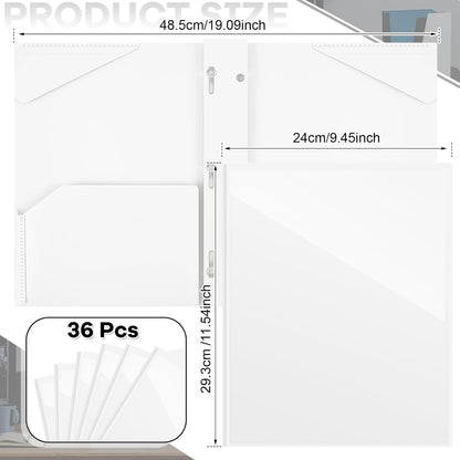 Henoyso 36 Pcs Plastic Folder with Clear Front Pocket and 3 Prong Plastic Folders with Card Slot Pocket Folders with Prongs for School Office (White)