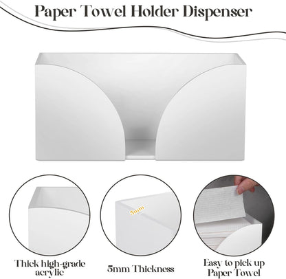 1PCS White Paper Towel Dispenser Countertop, Acrylic Paper Towel Holder for Bathroom Folded Countertop Paper Towel Holder Trifold Napkin Holder for Z-fold, C-fold, MultiFold Trifold - Home Kitchen
