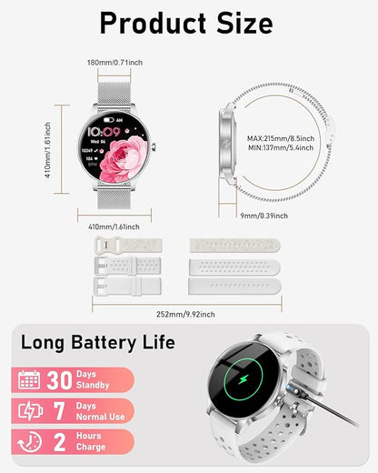 Smart Watch for Women, Answer/Make Call,1.27'' Touchscreen, 120+ Sports Modes Fitness Tracker, 24H Heart Rate/SpO2/Sleep/Menstrual Cycle/IP68 Fitness Watch for Android iOS, 4 Straps (Silver)