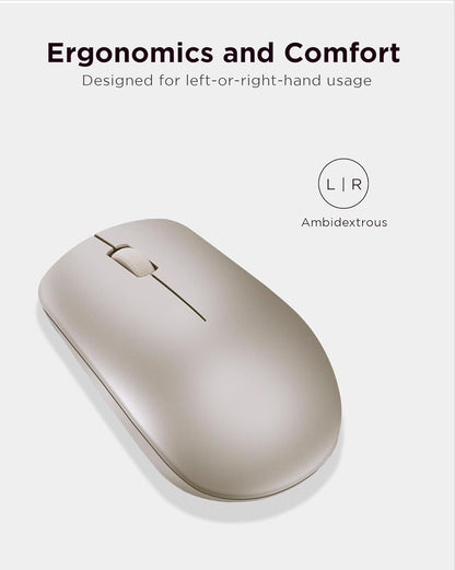 Lenovo 530 Wireless Mouse with Battery, 2.4GHz Nano USB, 1200 DPI Optical Sensor, Ergonomic for Left or Right Hand, Lightweight, GY50Z18988, Almond