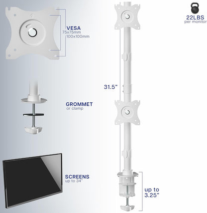 VIVO Dual Monitor Desk Mount Stand with Height Adjustment and VESA Plates for 2 LCD Ultrawide Screens up to 34 inches, Stacked Array, STAND-V002RW
