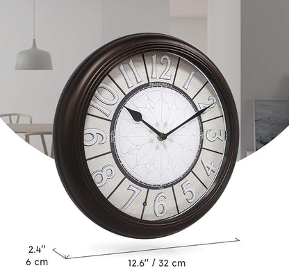 Presentime & Co. 12.6" Illuminated Farmhouse Wall Clock, Silent Battery Operated Night Light Wall Clock with Smart LED Sensor for Living Room, Bathroom, Kitchen, Home Office, Oil Rubbed Bronze Finish