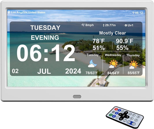 New Digital Weather Clock with Temperature Humdity Alarm Clock (10.1inch / White)