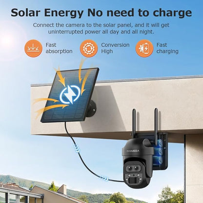 INQMEGA [ 12X Zoom ] 6MP Security Solar Cameras Outdoor, 2.4G WiFi Wireless Camera with PIR Motion Detection, Daul Lens, Color Night Vision, Spotlight Siren, No Subscription Required