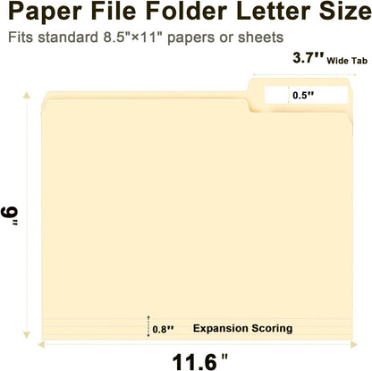 File Folder, RAZCC 100 Pack 1/3 Cut Tab File Folders Letter Size, Manila Folders, Folders with Tab, Great for Organizing and Easy File Storage