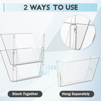 Clear Acrylic Single Pocket, Plastic Hanging Wall Mount File Holder for Office Home (Gray, pack6)