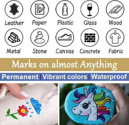 Overseas Paint Marker Pens - 5 Pack Permanent Oil Based Paint Markers, Metallic, Medium Tip, Quick Drying, Waterproof, Assorted Colors Marker for Metal, Rock, Wood, Plastic, Canvas, Glass, Rubber