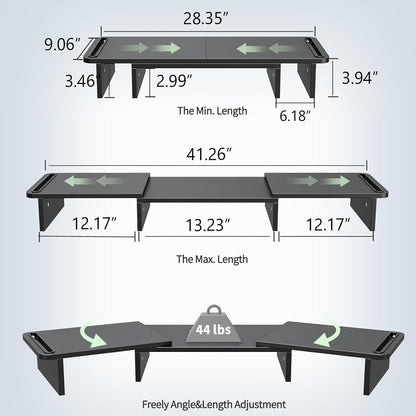 Zimilar Dual Monitor Stand Riser, Monitor Stand with Adjustable Length and Angle, Wood Monitor Stand for Desk, Monitor Riser for 2 Monitors with Storage Space