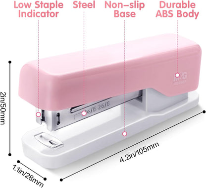 M&G Desktop Stapler, Basic Office Stapler with 1000 Staples, 20 Sheet Capacity, Portable Small Desk Staplers for School Home Office (Pink)