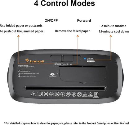 Bonsaii 8-Sheet Strip-Cut Shredder for Home – Compact Home Office Paper Shredder with Overheat Protection, Capable of Shredding CDs and Credit Cards, Includes a 3.4-Gallon Waste Bin