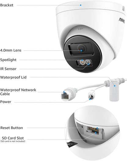 ANNKE 4K PoE Security Camera, Outdoor Turret Surveillance Wired Cameras for Home Security, AI Human/Vehicle Detection, Smart Dual Light, Color Night Vision, 120 dB WDR, 4mm Lens, Built-in Mic