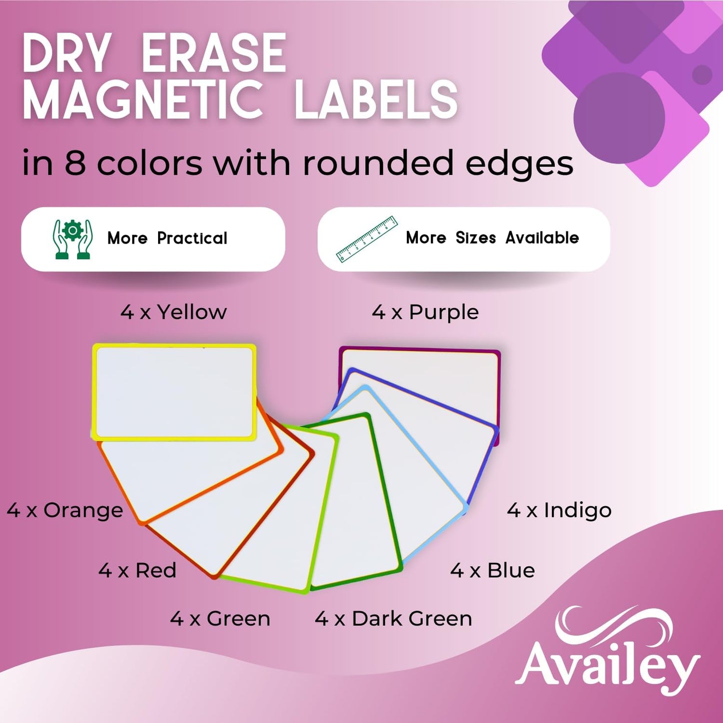 Availey 32 Pieces (3 x 5") - Colored Border Magnetic Dry Erase Labels - Reusable Strips for Classroom Home Office Garage Refrigerator Blank Writable Erasable Cards Name Tags Students Locker Shelf