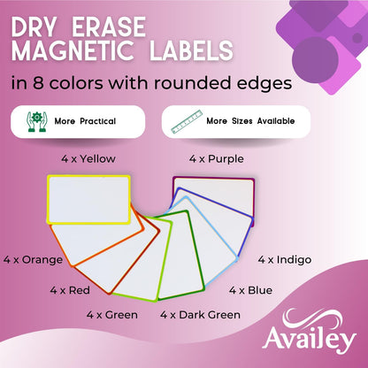 Availey 32 Pieces (3 x 5") - Colored Border Magnetic Dry Erase Labels - Reusable Strips for Classroom Home Office Garage Refrigerator Blank Writable Erasable Cards Name Tags Students Locker Shelf