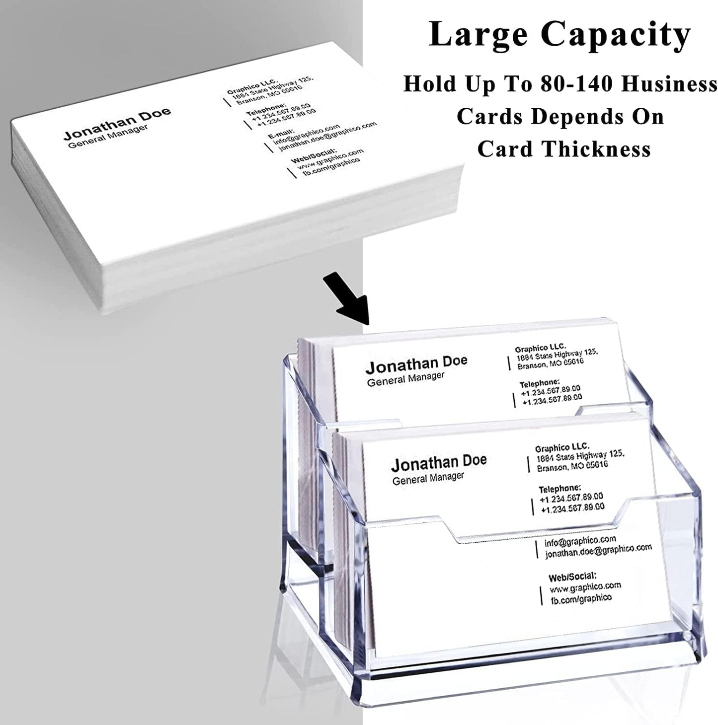 3 Pack Clear Acrylic Business Card Holder,2 Tier Premium Acrylic Clear Business Card Holder Stand for Desk Fits 100 Business Cards