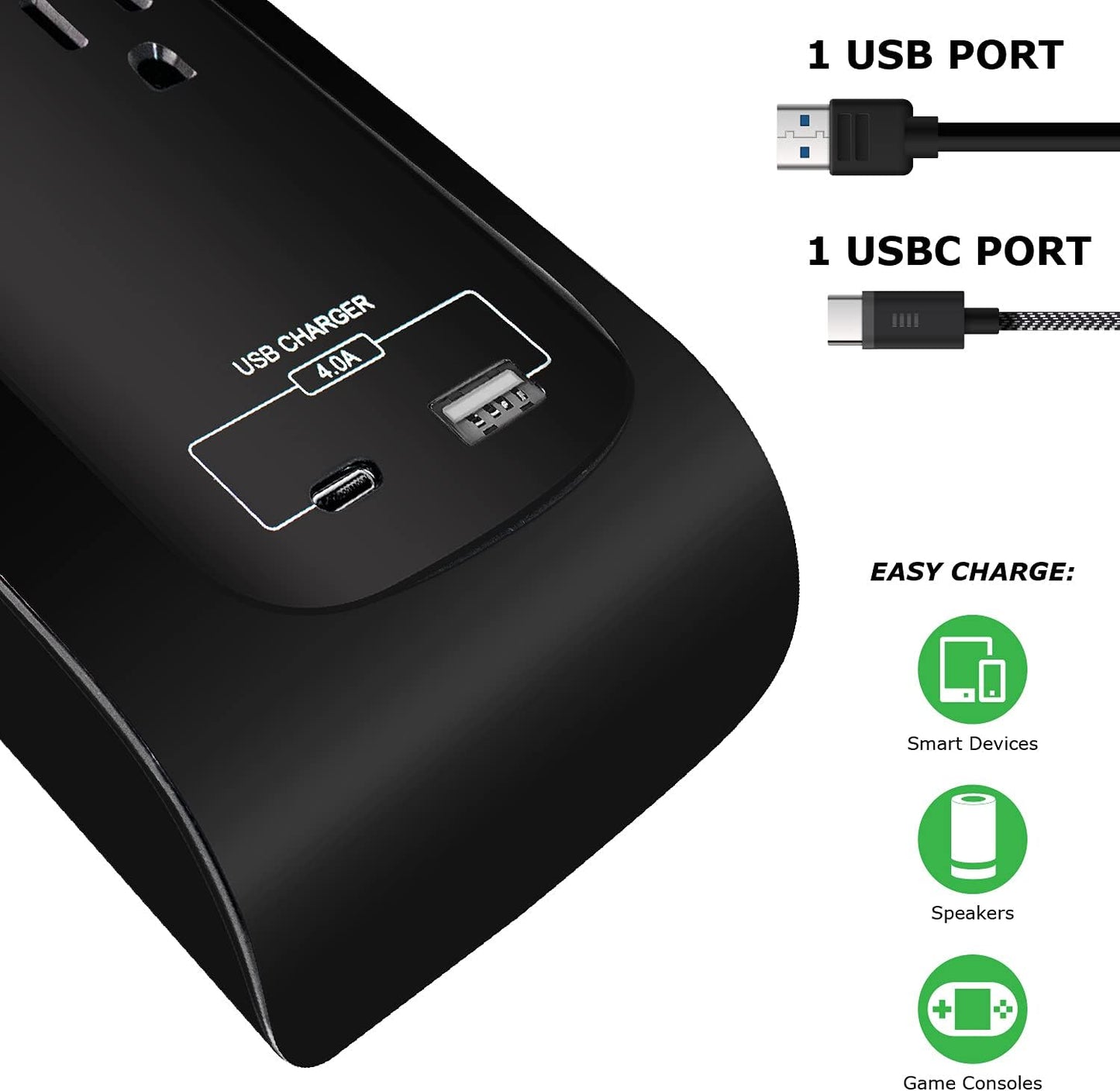 Digital Energy USB-C and USB-A 8 Outlet 8 Outlet 4200 Joules Surge Protector Power Strip, 3 Wide Spaced Outlets, 6 Foot 14/3 AWG Cord, Black