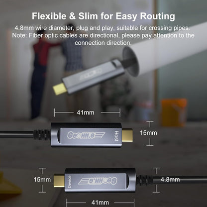 USB C to C Fiber Optic Extension Cable 30M/100FT, USB 3.2 10Gbps Long Distance Active Optical USB C GEN2 Cable for VR/AR, Quest2, Webcam, Camera, Mini PC and More - Grey
