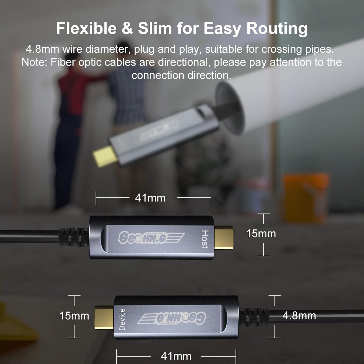 USB C to C Fiber Optic Extension Cable 50M/165FT, USB 3.2 10Gbps Long Distance Active Optical USB C GEN2 Cable for VR/AR, Quest2, Webcam, Camera, Mini PC and More - Grey