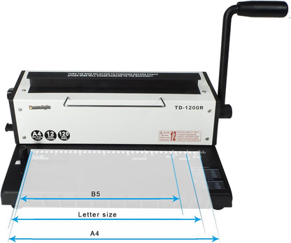TD-1200R Binding Machine, 3:1 Pitch Wire Binding Machine, 34 Round Holes, Punch 12 Sheets/Bind 120 Sheets with Sturdy Metal Construction