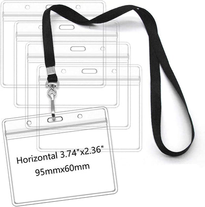 Lanyards with Id Holder Name Badges Waterproof Name tag Badge Holders with Neck Lanyard Swivel J-Hook Clip 50 Pack (Black, Horizontal)