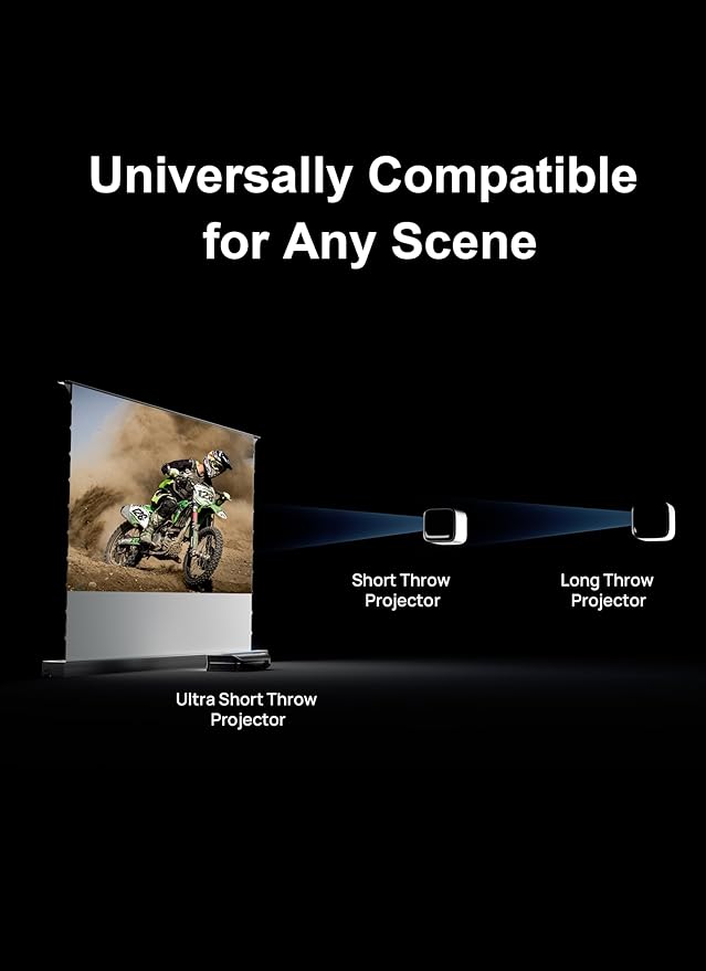 AWOL VISION 100" Motorized Rising Matte White Projector Screen for Long Short Ultra Short Throw Projector, Floor Stand Indoor Outdoor Theater Screen, 170°+ Viewable 4K/8K Ultra HD MW-F210