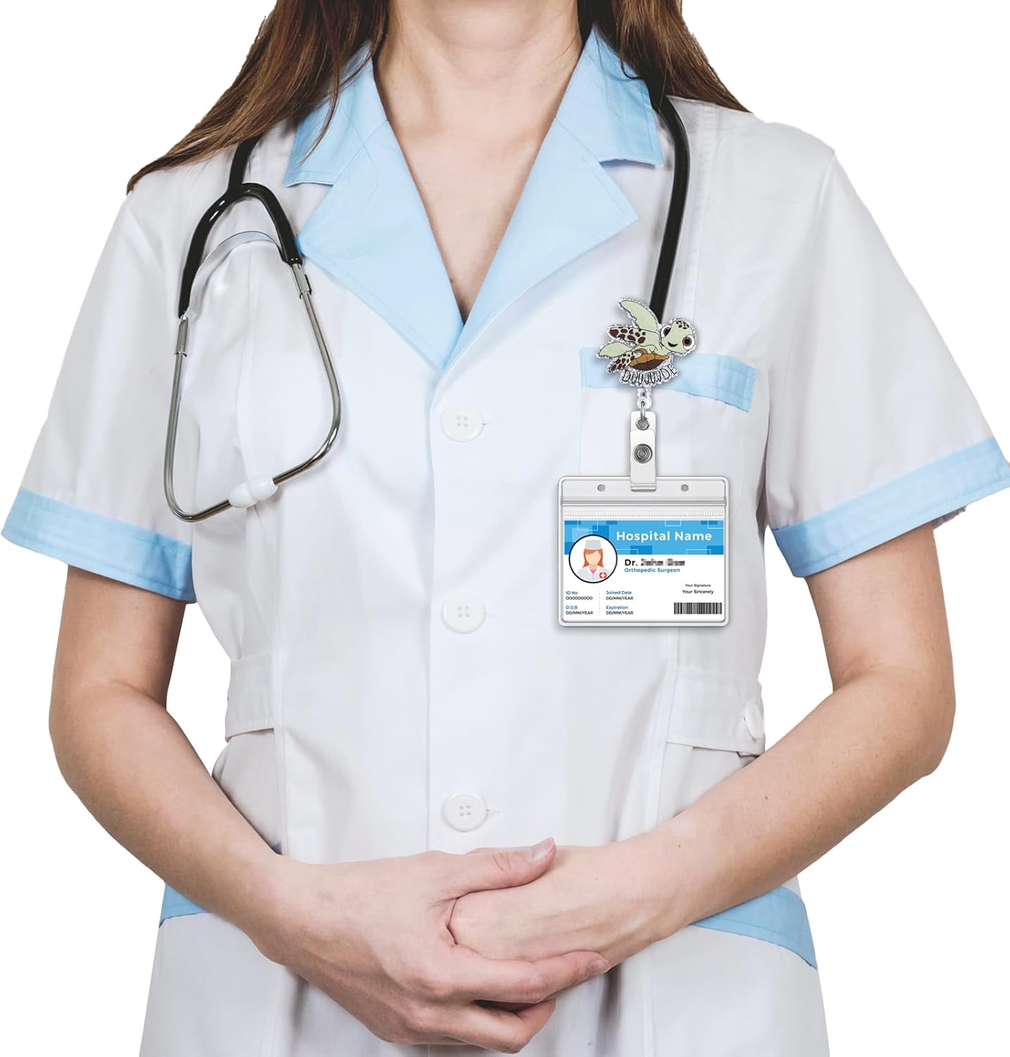 Nurse Badge Reel, Cute Turtle Badge Holders with Alligator Clip, Lanyards Retractable ID Card Holder, Funny Animals Name Tag Clips, Pediatric Nursing Accessories for Work Office Doctor Student Teacher