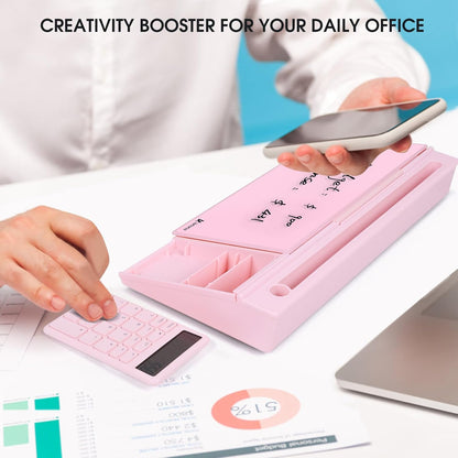 Varhomax Glass Desk Whiteboard Pink with Calculator, Desktop Dry Erase White Board with Storage, to Do List Memo Notepad for Home and Office