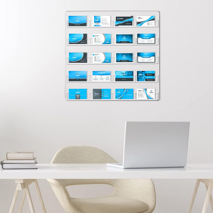 Hillban Acrylic Business Card Holder Wall Mount Clear Sticker Display Rack Multiple Card Holders Clear Acrylic Organizing Sticker Display Stand Pre Drilled(20 Pockets)