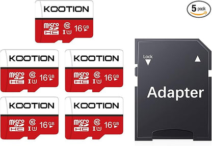 KOOTION 16 GB Micro SD Cards 5-Pack, Class 10 MicroSDHC Flash Memory Card, U1, C10, TF Card with Adapter