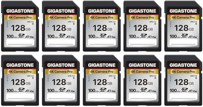 【5-Years Data Recovery】 GIGASTONE 128GB SD Card 10-Pack, 4K Camera Pro, A1 V30 SDXC Memory Card 4K UHD Video Compatible with Canon Digital Camera, with 10 Mini Cases