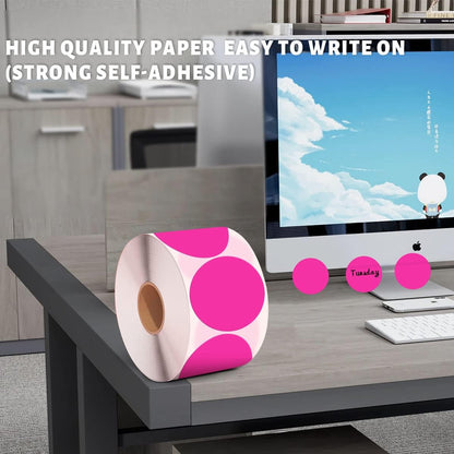 PARLAIM 2" Round Circle Dot Sticker 500pcs Color Coded Labels Permanent Adhesive Writable Surface for Inventory Storage Organizing Moving, Fluorescent Pink