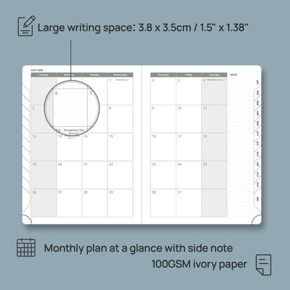 POPRUN 2026 Weekly Planner (Medium 6.75" x 8.75") 12 Months Calendar Notebook with Horizontal Layout, Leather Hardcover, Inner Pocket, 100GSM Thick Paper, Pen Holder - Lavender