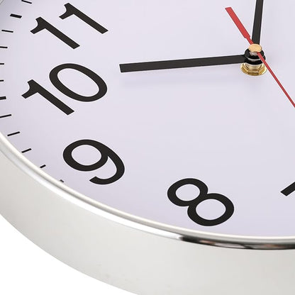 Plumeet Extra Large Wall Clock - 16" Non Ticking Silent Quartz Black Wall Clocks - Simple Design Wall Clocks for Living Room Decor, Battery Operated, Chrome
