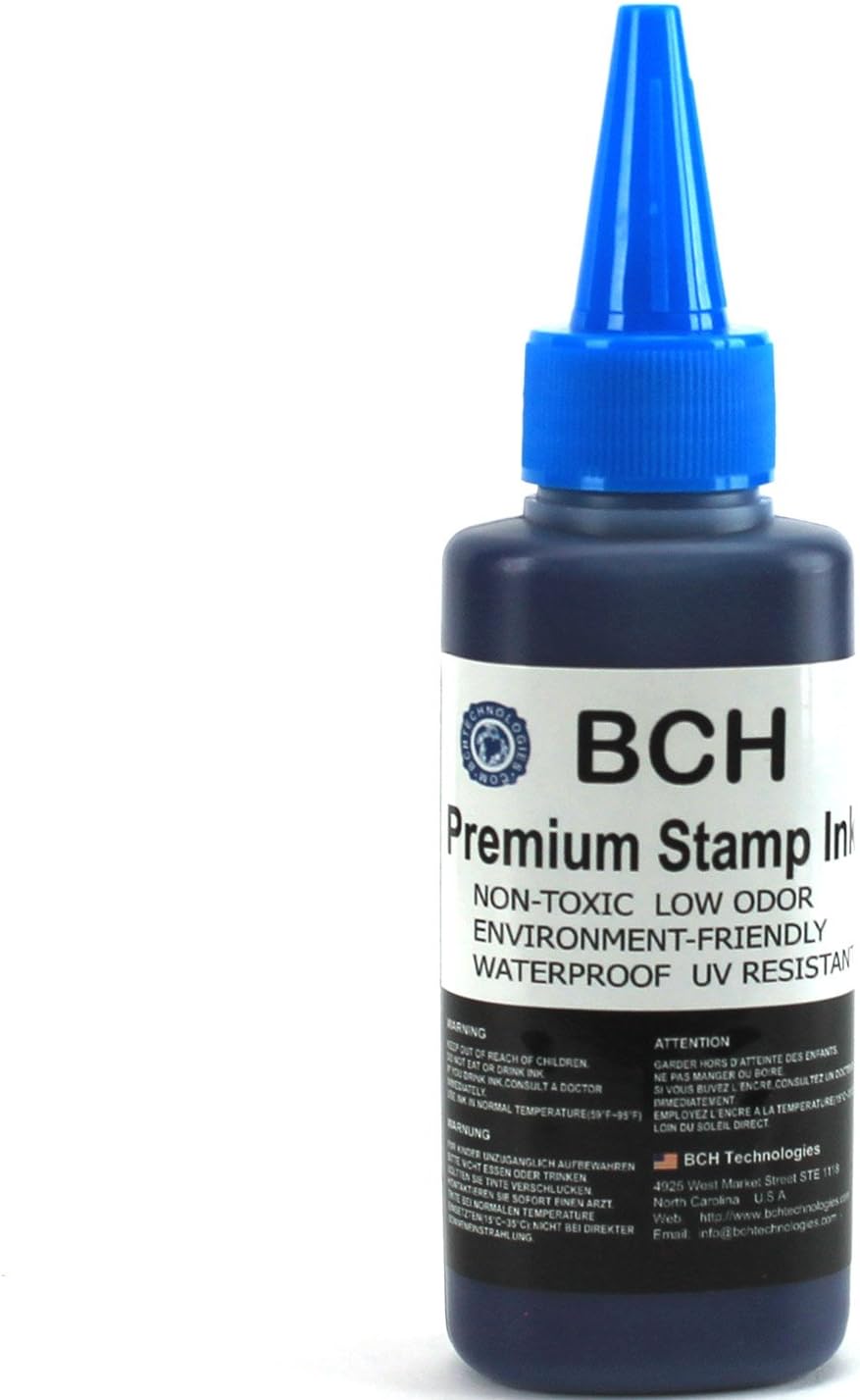 Blue and Black Combo Stamp Ink Refill by BCH - Premium Grade -2.5 oz (75 ml) Ink Per Bottle