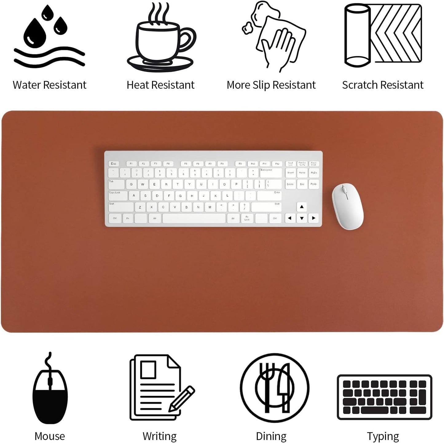 Bloss Brown Leather Desk Pad Protector, Office Desk Mat, Large Mouse Pad, Non-Slip PU Leather Desk Blotter, Laptop Desk Pad, Waterproof Desk Writing Pad for Office and Home (,35.4" x 17")