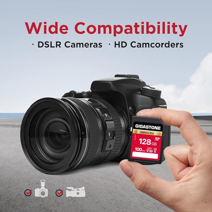 GIGASTONE 128GB SD Card, Camera Plus, V30 U3 SDXC Memory Card High Speed UHD Video Compatible with Canon Digital Camera, with 1 Mini case