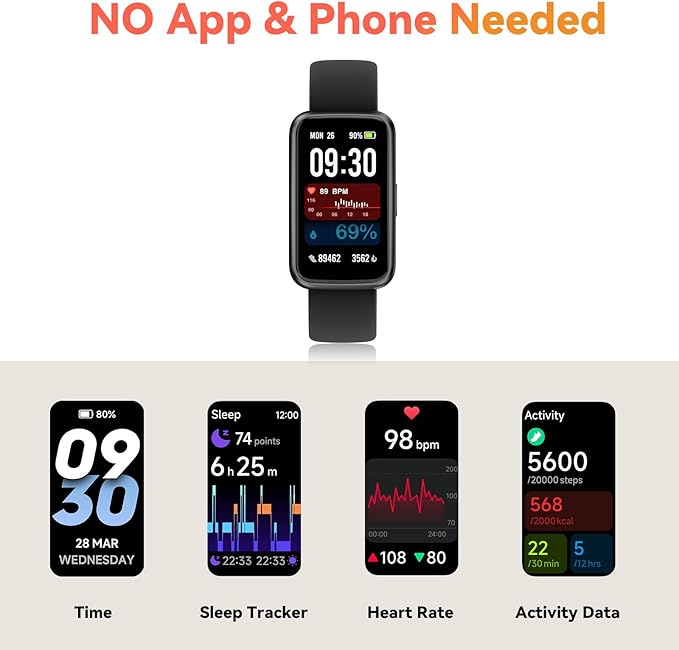 Pedometer Watch No App/Phone Required Slim Fitness Tracker, 30 Meters Waterproof 1.47'' Smart Watch, Heart Rate & Blood Oxygen Monitor Step Counter for Men Women