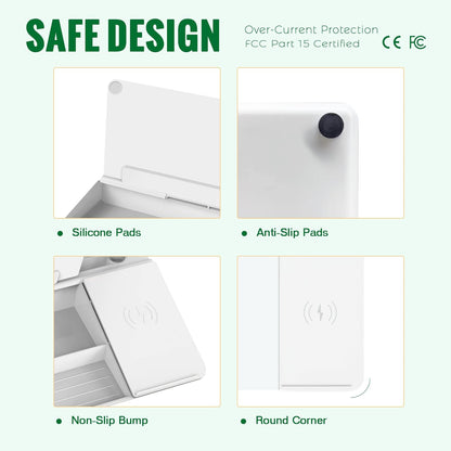 SELEAD Desktop Glass Whiteboard with Wireless Charger Station, Dry Erase Board Computer Pad Keyboard Stand with Organizer Drawer for Home, School, Office Desk Accessories, White