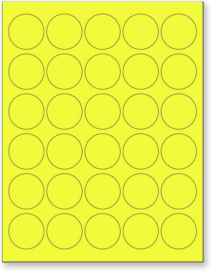 NextDayLabels - 8-1/2 x 11 Neon Color High Light Fluorescent Labels for Laser & Inkjet Printer (Yellow Fluorescent, 1.5" Round - 30 Per Page | 750 Labels)