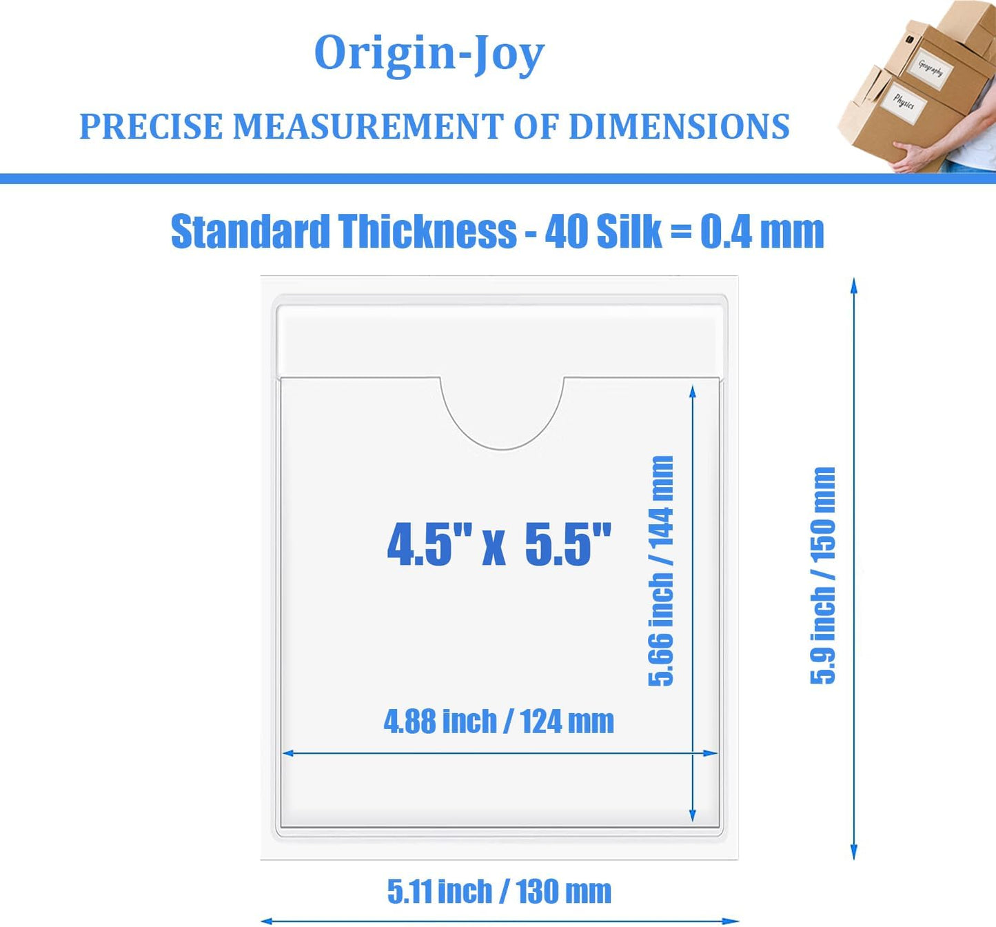 Origin-Joy 60 PCS Self Adhesive Index Card Pockets with Top Open, Clear Plastic Label Holder for Cards of Note, Library and Business, Adhesive Label Pockets & Card Holder (4.5 x 5.5 inch)