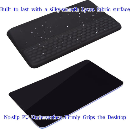 Ergonomic one-Piece Computer Keyboard Stand with Wrist Rest for Desktop Offers Two Support Angles. Silky Lycra Surface and Memory Foam Comfortable Hand Support (Black Star)