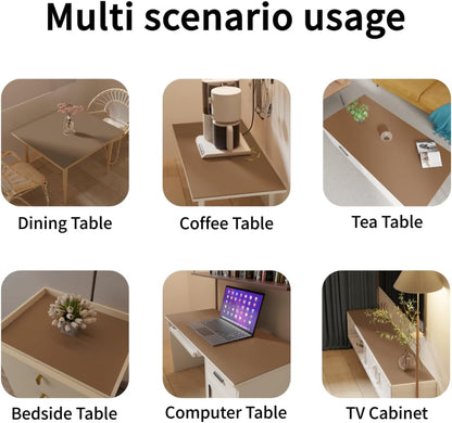 Leather Table Cover,1.8mm Thick,42x72 Inch Table Protector,Table Protector for Dining Room Table,Dining Room Table Protector Pad.(Mud Color+Champagne Gold,42x72)