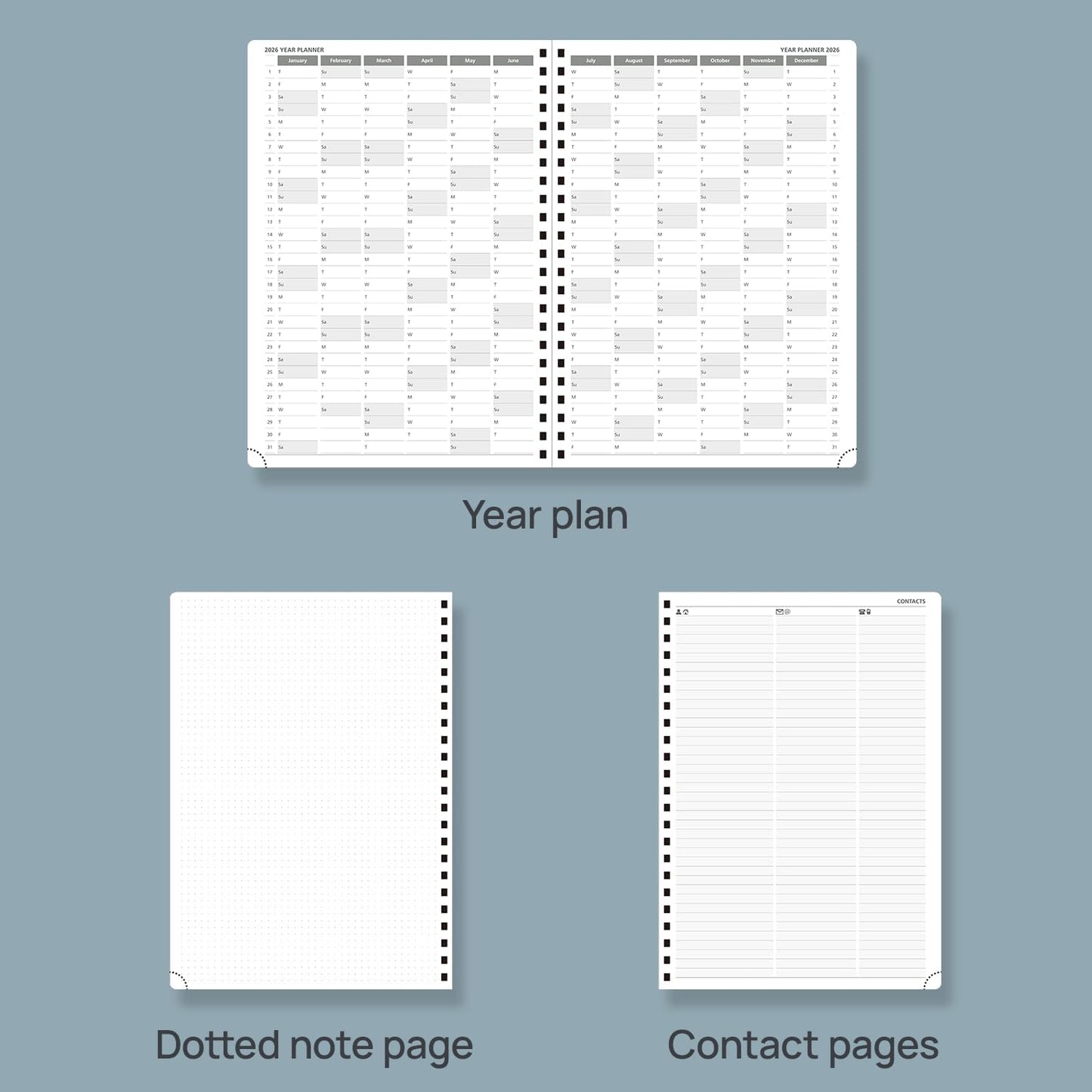 POPRUN 2026 Daily Planner One Page A Day - [A4 Large Size 8.25" x 12" -Spiral Hard Cover], Agenda 2026 Hourly Appointment Book with Monthly Calendar, Pen Holder, Ivory Paper -Violet