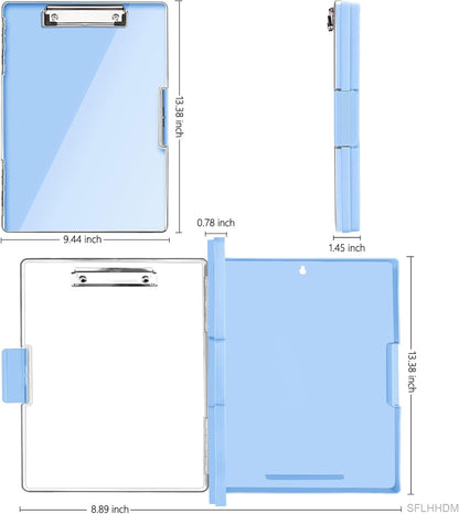 Clipboard with Storage,Heavy Duty Clip Boards 8.5x11 with 2 Storage Case,Clear Visible Top Panel Storage Clipboard,Side Opening Clip Boards,Nursing Clipboard Folder Case for Office Supplies-Aqua Blue