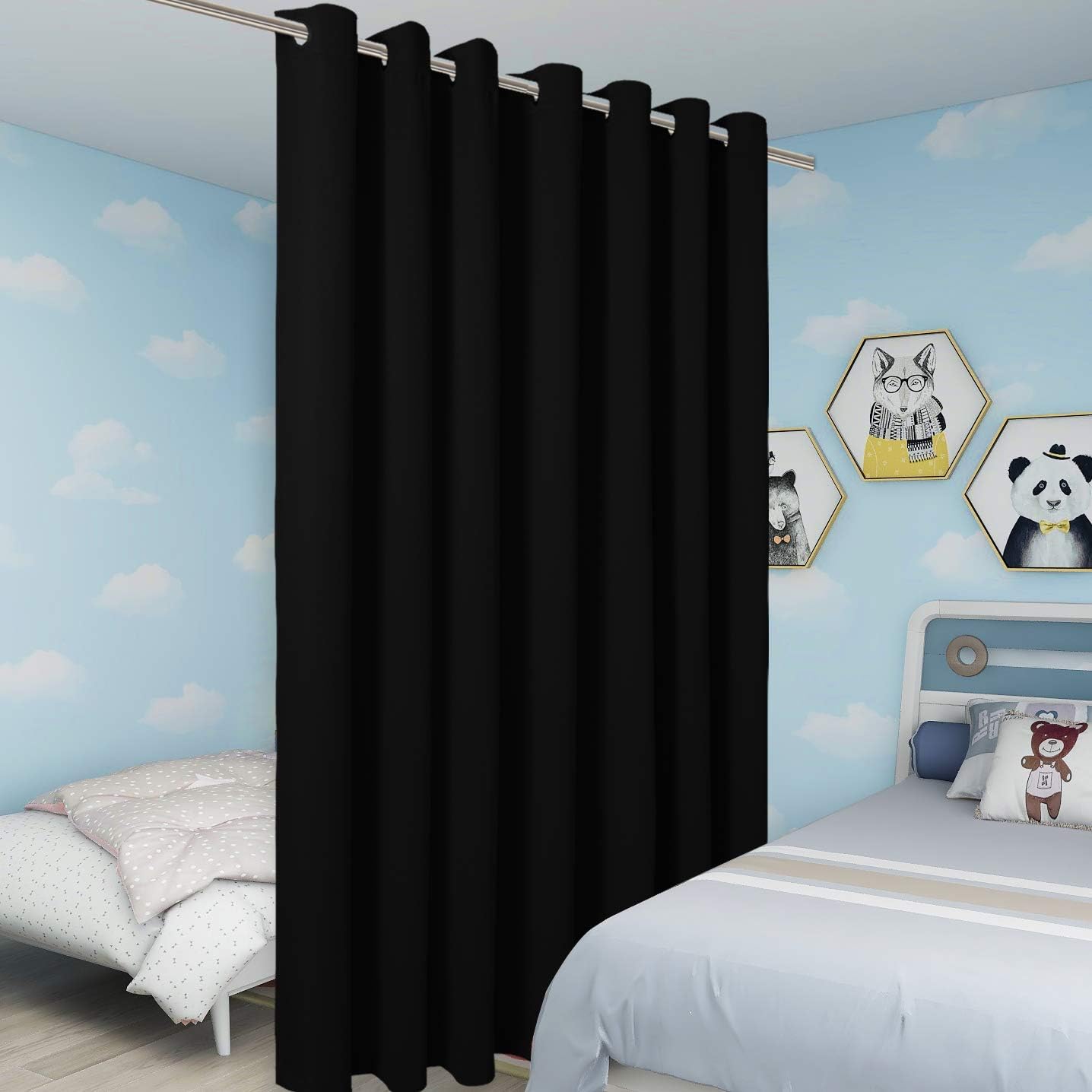 BONZER Extra Wide Room Divider Curtain Total Privacy Wall Noise Reducing Blackout Curtains for Patio Sliding Glass Door, 108L x 108W Inch (9L x 9W ft), 1 Panel, Black