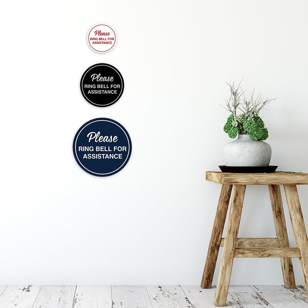 Signs ByLITA Circle Please Ring Bell For Assistance Wall or Door Sign | Easy Installation | Front Desk Reception Sign (Yellow/Black) - Medium (2 Pack)