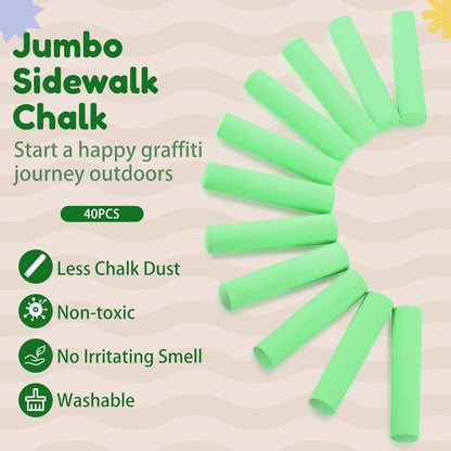 Fulmoon 40 Pcs Jumbo Sidewalk Chalk for Kids Outdoor Art Non Toxic Large Washable Street Chalk for Adults Drawing Painting Classroom(Fruit Green,Round Style)