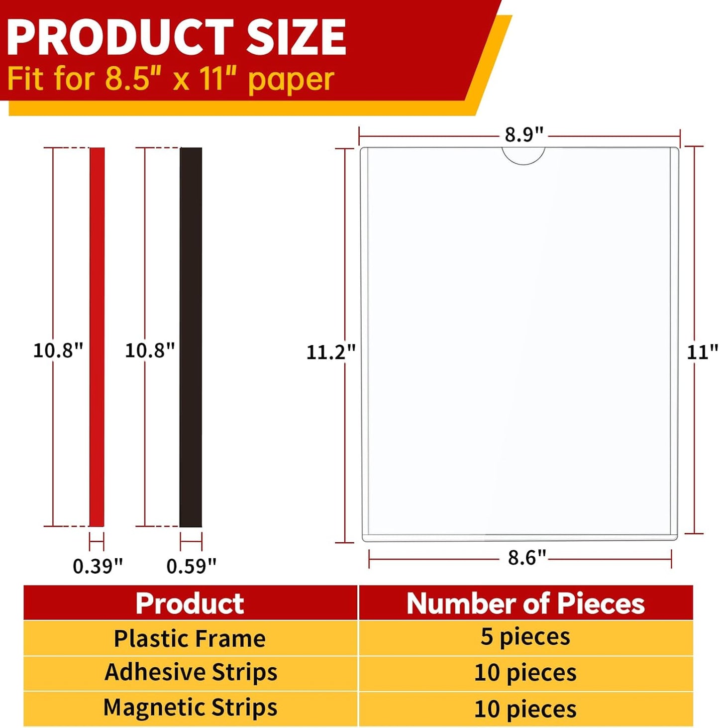 Magnetic Sign Holder 8.5 x 11 - Rigid Plastic Wall Sign Holder Reusable Adhesive Frames, Magnetic Frame for Refrigerator Door Window, Clear Rigid Print Protectors for Paper Picture, 5 Pack